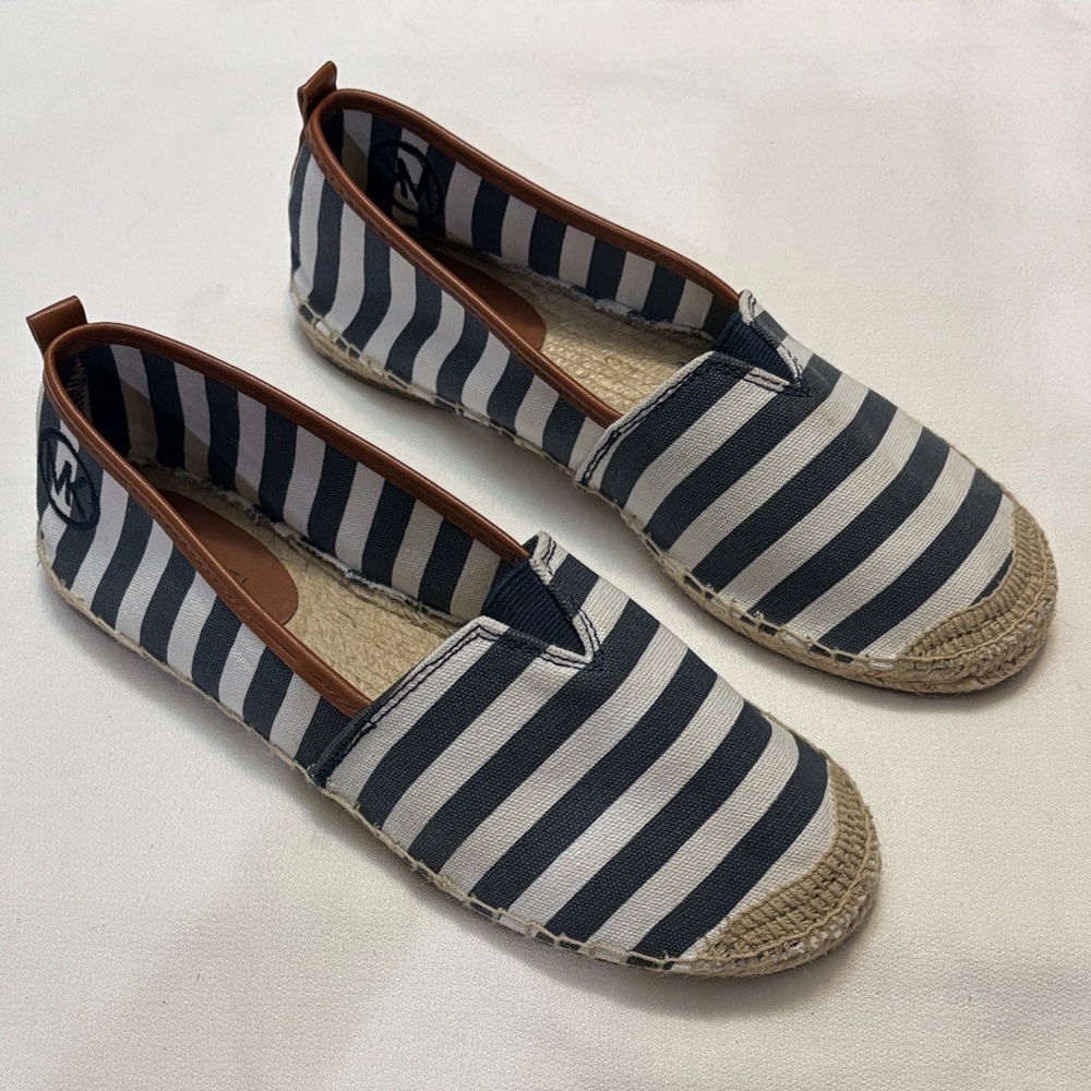 Michael Kors Navy and White Striped Espadrilles